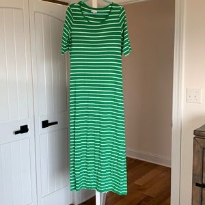 Green and white striped maxi dress